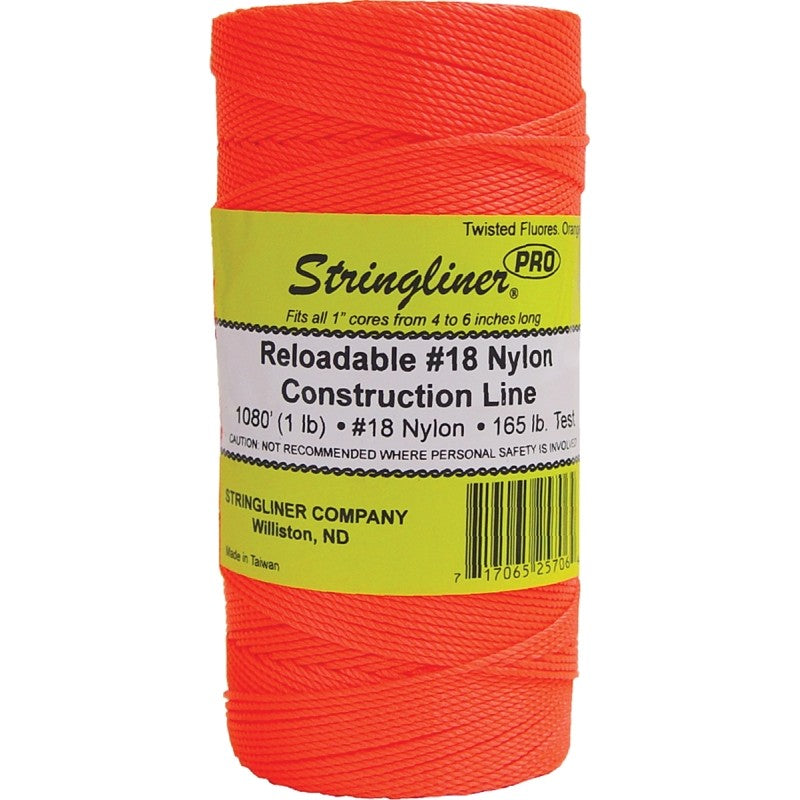 Stringliner Pro Series 35706 Construction Line, #18 Dia, 1080 ft L, 165 lb Working Load, Nylon, Fluorescent Orange