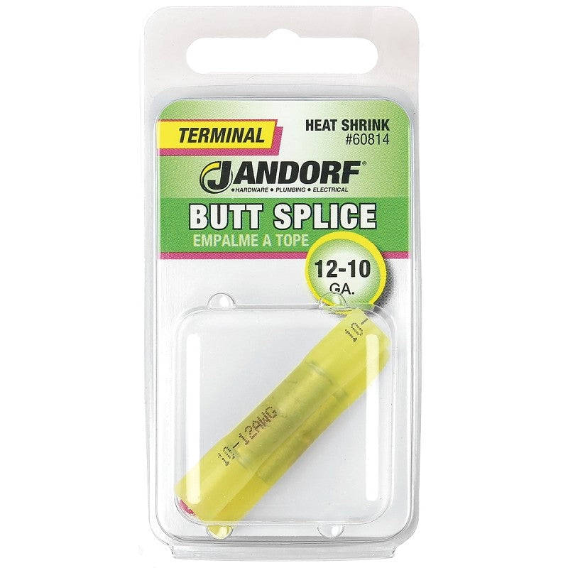 Jandorf 60814 Butt Splice Connector, 12 to 10 AWG Wire, Copper Contact, Yellow
