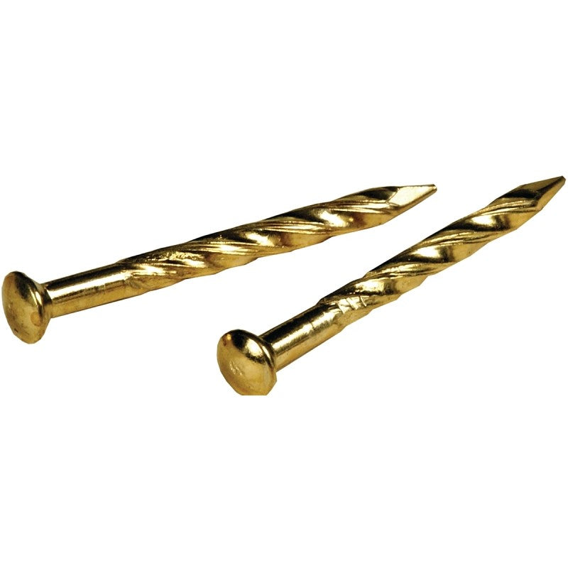 Hillman 122537 Trim Nail, 1-1/4 in L, Steel, Brass, Flat Head, Twisted Shank, 1 oz (Pack of 6)