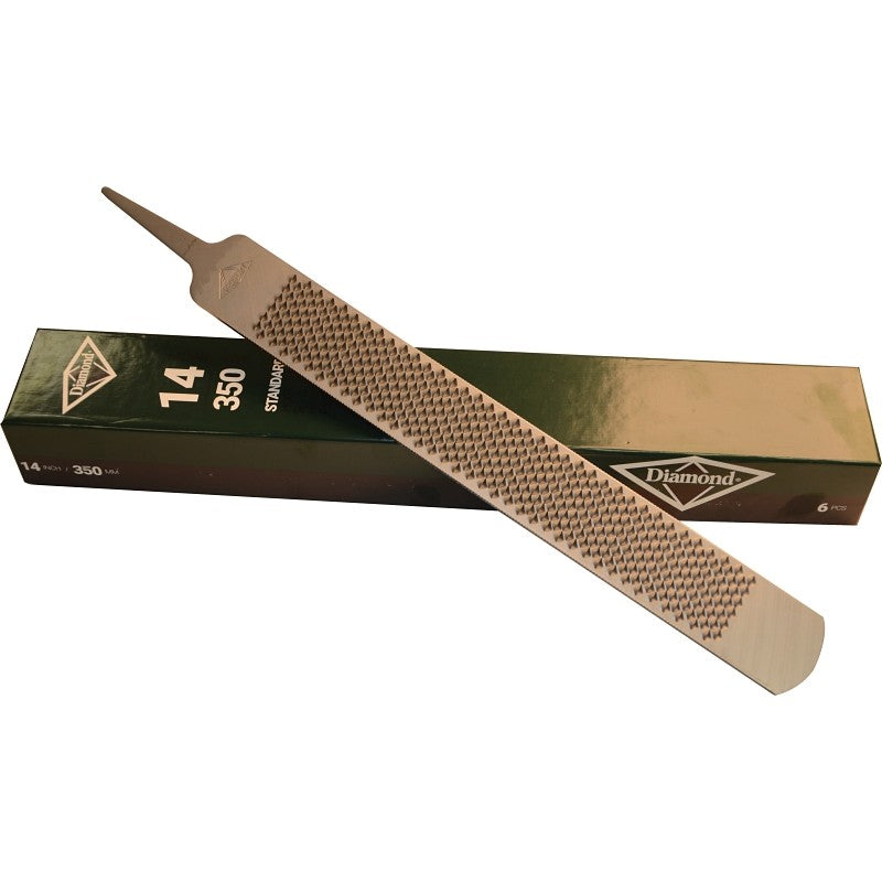 Diamond Farrier HR14N Horse Rasp/File, Rectangular Profile, American Tooth Pattern, Single Cut, 14 in L Blade