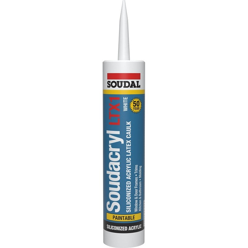 Soudal Soudacryl LTX1 5823539 Siliconized Acrylic Latex Caulk, Clear, -20 to 185 deg F, 10.1 fl-oz Cartridge