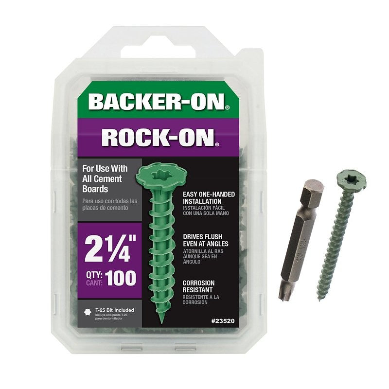 Backer-On Rock-On 23520 Cement Board Screw, #9 Thread, 2-1/4 in L, Hi-Lo Thread, Serrated Head, Star Drive, Sharp Point