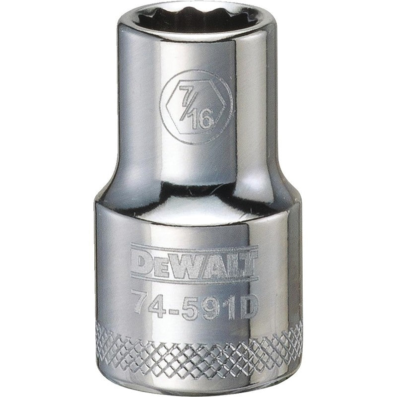 DEWALT DWMT74591OSP Drive Socket, 7/16 in Socket, 1/2 in Drive, 12-Point, Steel, Polished Chrome Vanadium