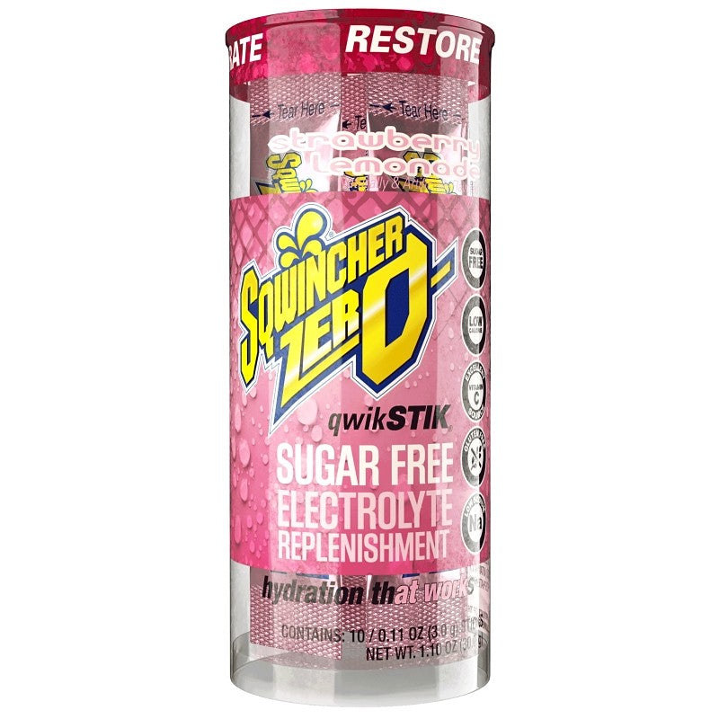 Sqwincher Qwik Stik ZERO Series 159060162 Drink Mix, Sugar-Free, Powder, Strawberry Lemonade Flavor, 0.11 oz Stick (Pack of 12)