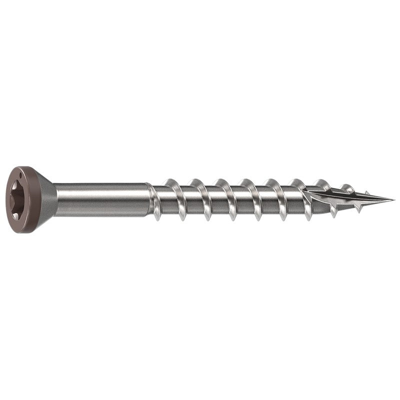 Camo 0353000DS Deck Screw, 0.163 in Thread, 1-5/8 in L, Trim Head, Sharp, Type-17 Point, 316 Stainless Steel, Dark Brown