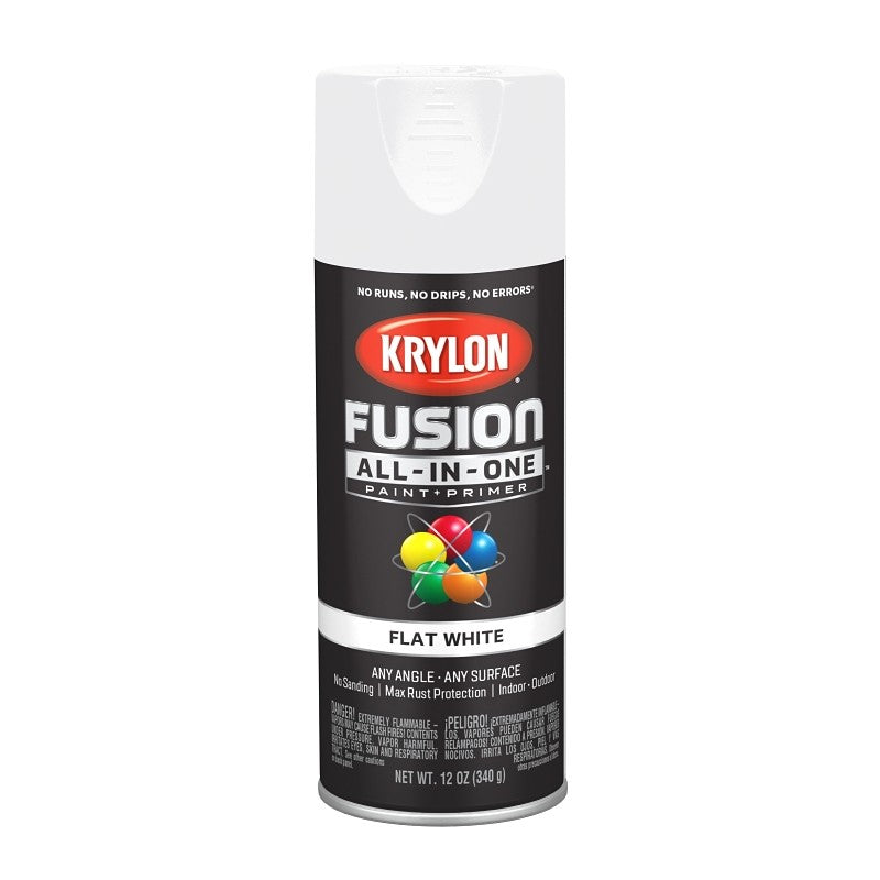 Krylon K02730007 Spray Paint, 12 oz Can, 25 sq-ft Coverage Area, Acrylic Base, Flat, White