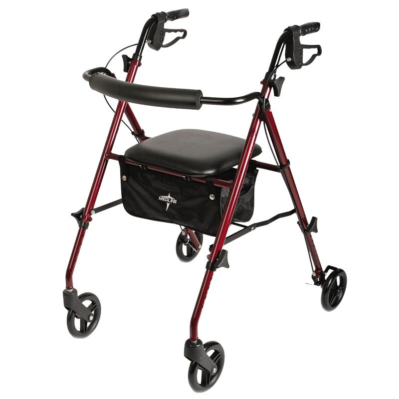 Medline MDS86825SLR Rollator, 29-1/2 to 36 in H, Burgundy