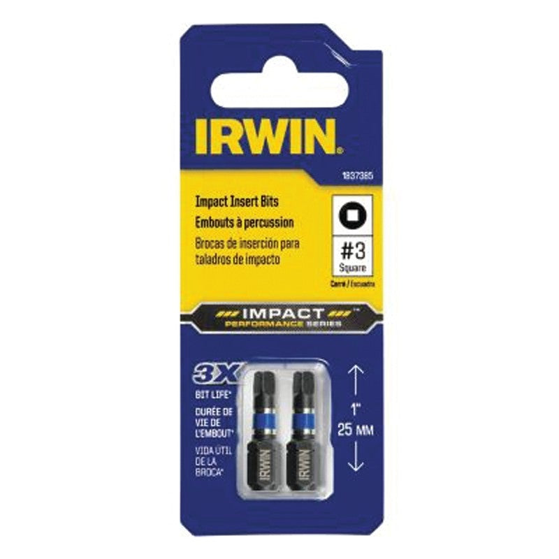 Irwin IWAF31SQ32 Impact Insert Bit, #3 Drive, Square Drive, 1/4 in Shank, Square Shank, 1 in L, Steel