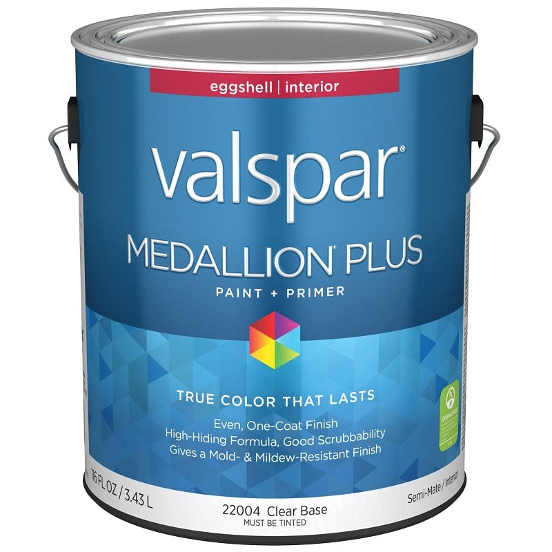 Valspar Medallion Plus 2200 028.0022004.007 Latex Paint, Acrylic Base, Eggshell Sheen, Clear Base, 1 gal (Pack of 4)