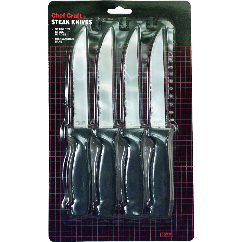 Chef Craft 20979 Steak Knife Set, 4-1/2 in L Blade, Stainless Steel Blade, ABS Handle
