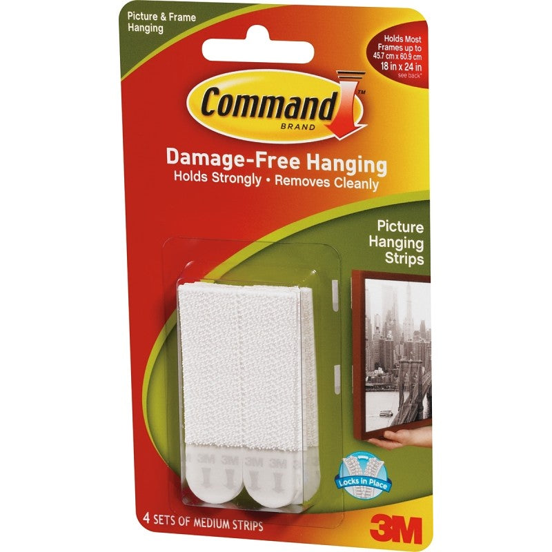 Command 17201-4PK Picture Hanging Strip, 3 lb/set, Foam, White, 2.75 in L x 0.625 in W x 0.1 in H, 4/PK
