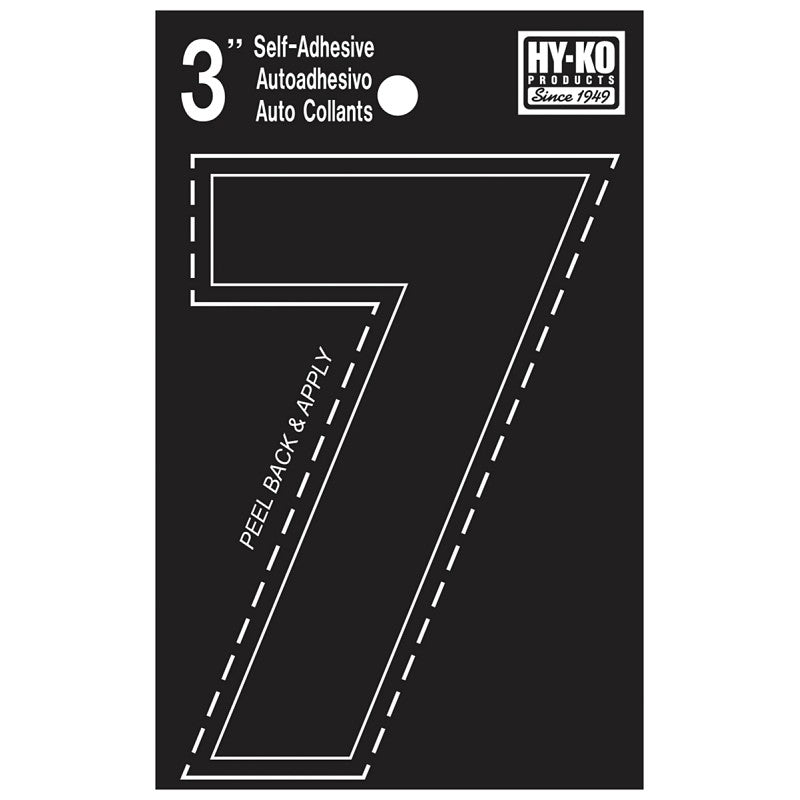 Hy-Ko 30400 Series 30407 Die-Cut Number, Character: 7, 3 in H Character, Black Character, Vinyl (Pack of 10)