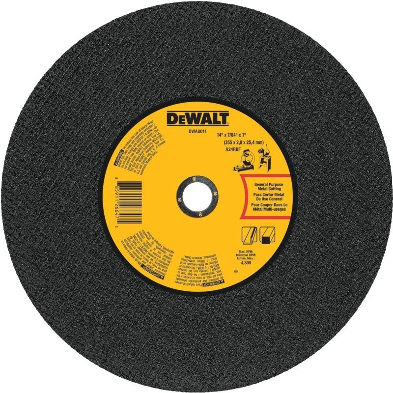 DEWALT DWA8011 Cutting Wheel, 14 in Dia, 7/65 in Thick, 1 in Arbor, Aluminum Oxide Abrasive