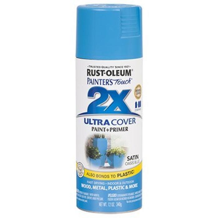 Rust-Oleum Painter's Touch 2X Ultra Cover 334085 Spray Paint, Satin, Oasis Blue, 12 oz, Aerosol Can