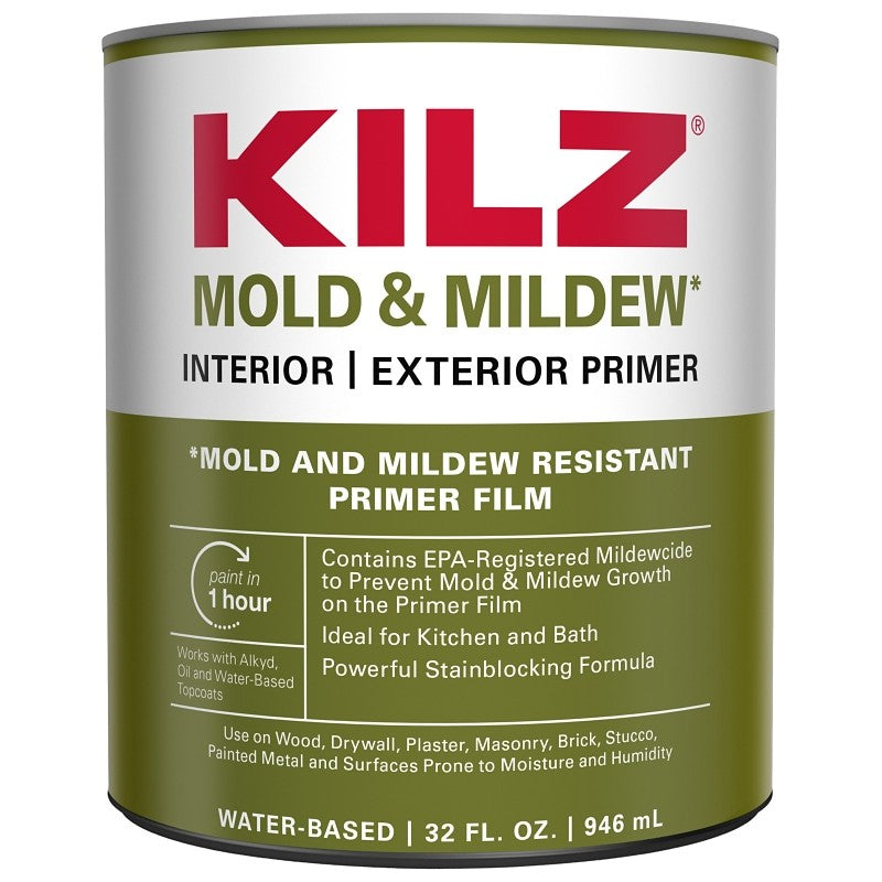 Kilz L204614 Primer, 300 to 400 sq-ft/gal Coverage Area, White, 1 qt
