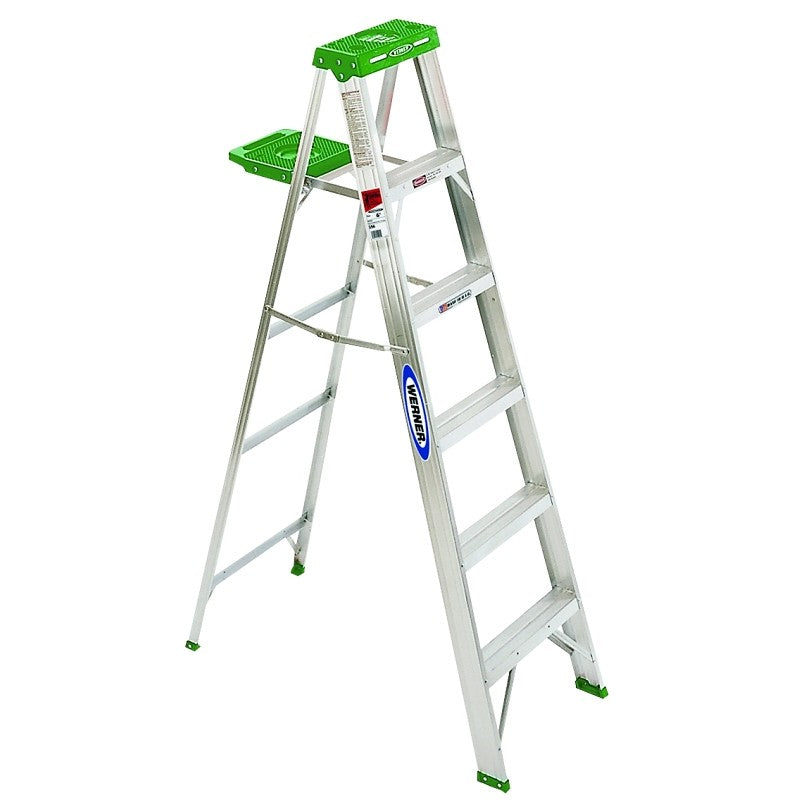 Werner 350 Series 356 Step Ladder, 6 ft H, Type II Duty Rating, Aluminum, 225 lb, 5-Step, 10 ft Max Reach