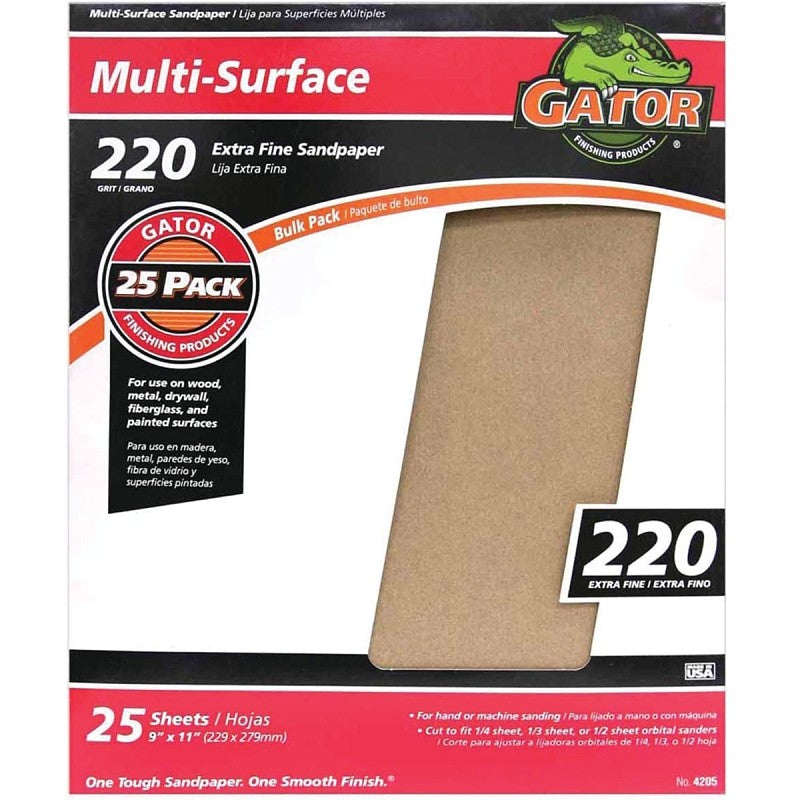 Gator 3260 Sanding Sheet, 11 in L, 9 in W, Extra Fine, 220 Grit, Aluminum Oxide Abrasive
