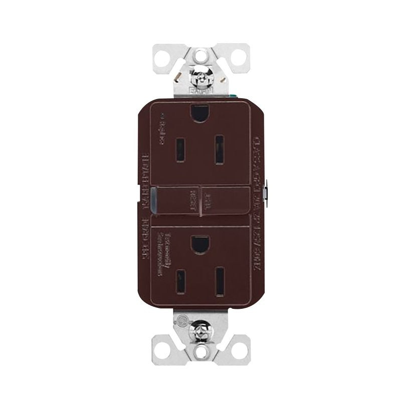 Eaton GF15B GFCI Receptacle, 125 V, 15 A, NEMA: NEMA 5-15R, Back, Side Wiring, Brown