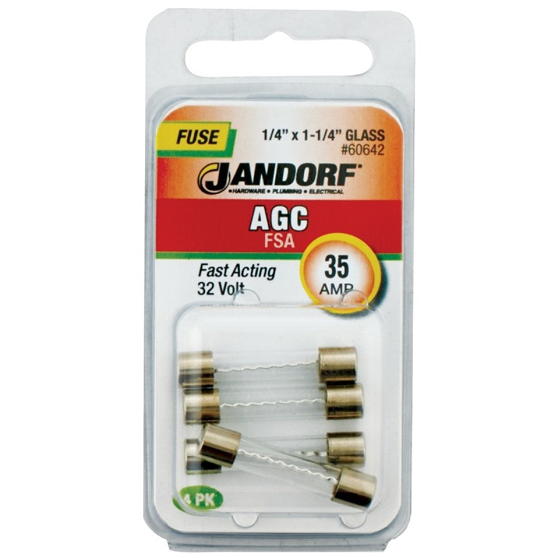 Jandorf 60642 Fast Acting Fuse, 35 A, 32 V, 70 A Interrupt, Glass Body