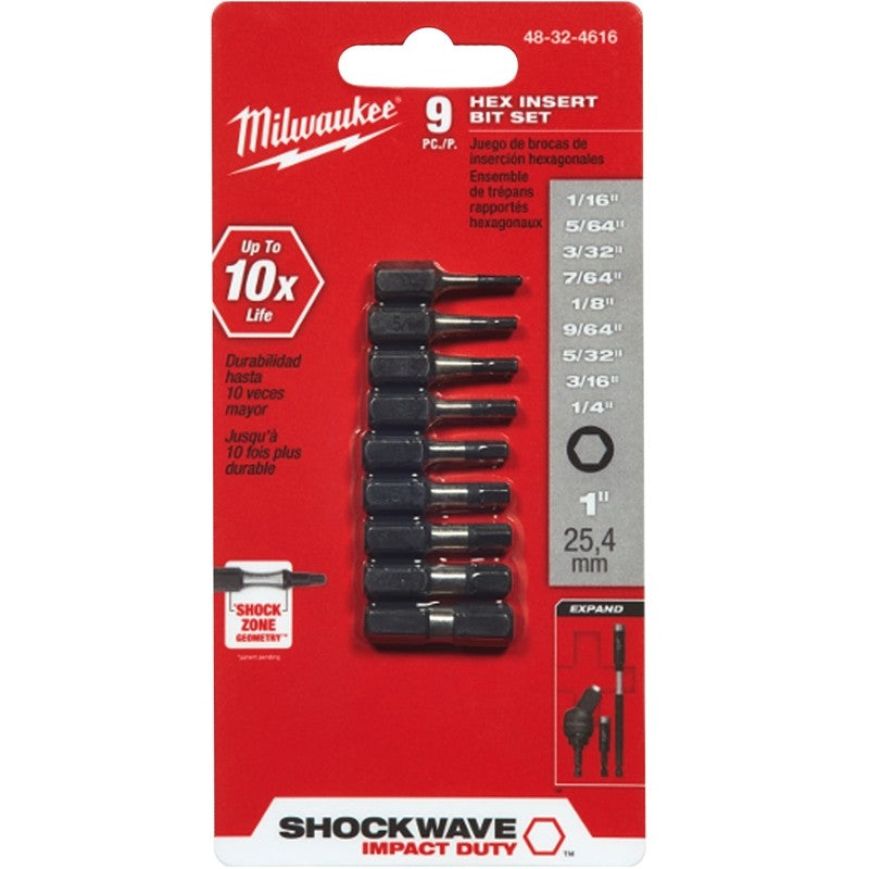 Milwaukee 48-32-4616 Insert Bit Set, 9-Piece, Steel (Pack of 3)