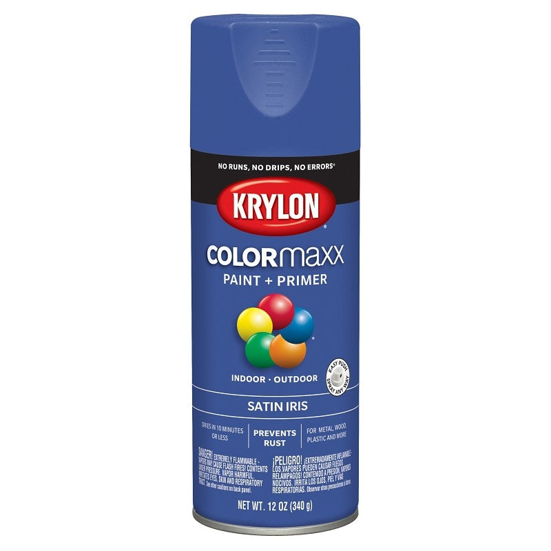 Krylon K05564007 Enamel Spray Paint, 12 oz Can, 25 sq-ft Coverage Area, Acrylic Base, Satin, Iris