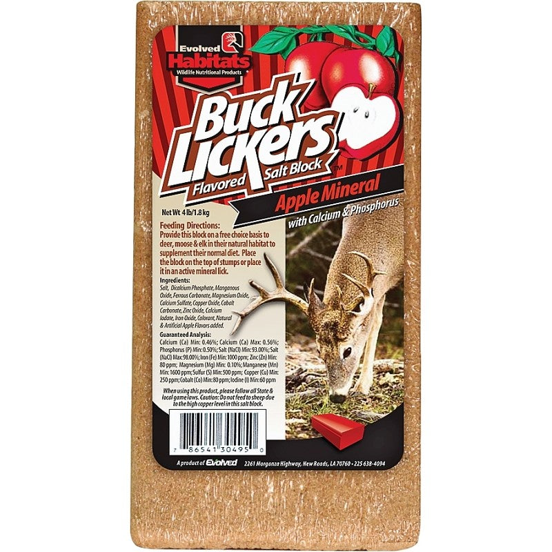Evolved Habitats Buck Lickers EVO30495 Mineral Block, Apple Flavor, 4 lb Shrink Wrap (Pack of 6)