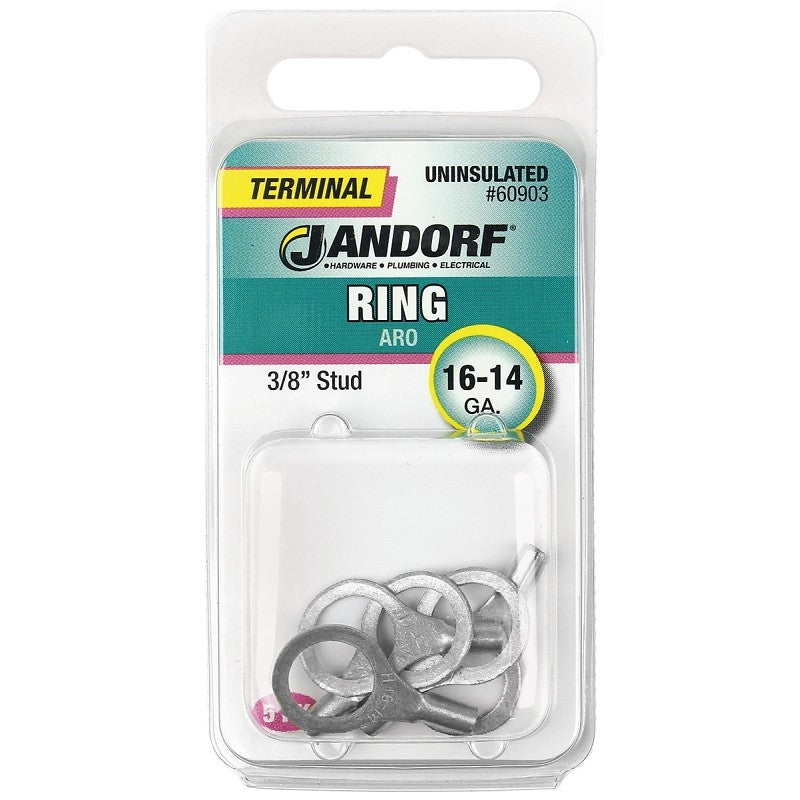 Jandorf 60903 Ring Terminal, 16 to 14 AWG Wire, 3/8 in Stud, Copper Contact