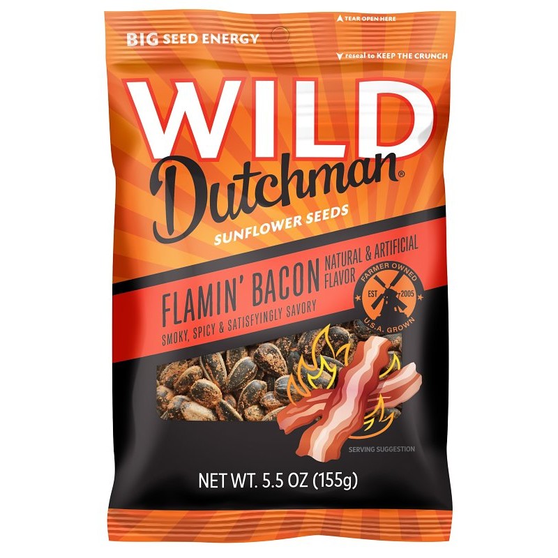 WILD Dutchman 509 Sunflower Seeds, Flamin Bacon, 5.5 oz Bag (Pack of 12)