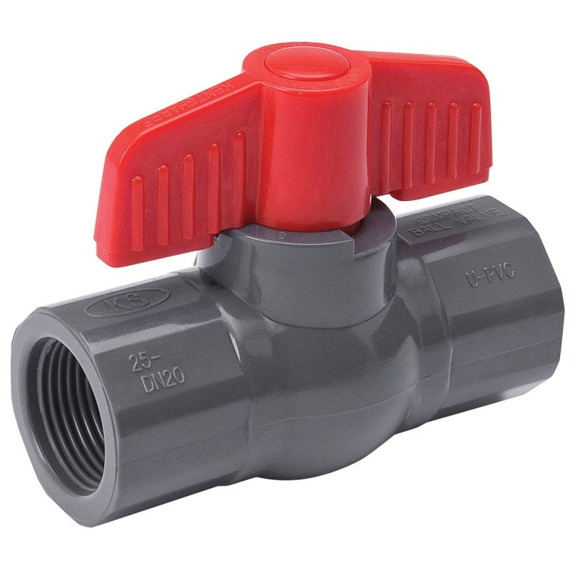 B & K 107-106 Ball Valve, Gray, 1-1/4 in Connection, FPT x FPT, 150 psi Pressure, PVC Body