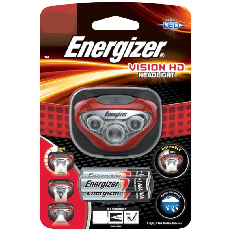 Energizer HDB32E Vision HD Headlight, AAA Battery, LED Lamp, 300 Lumens, 55 m Beam Distance, 4 hr Run Time