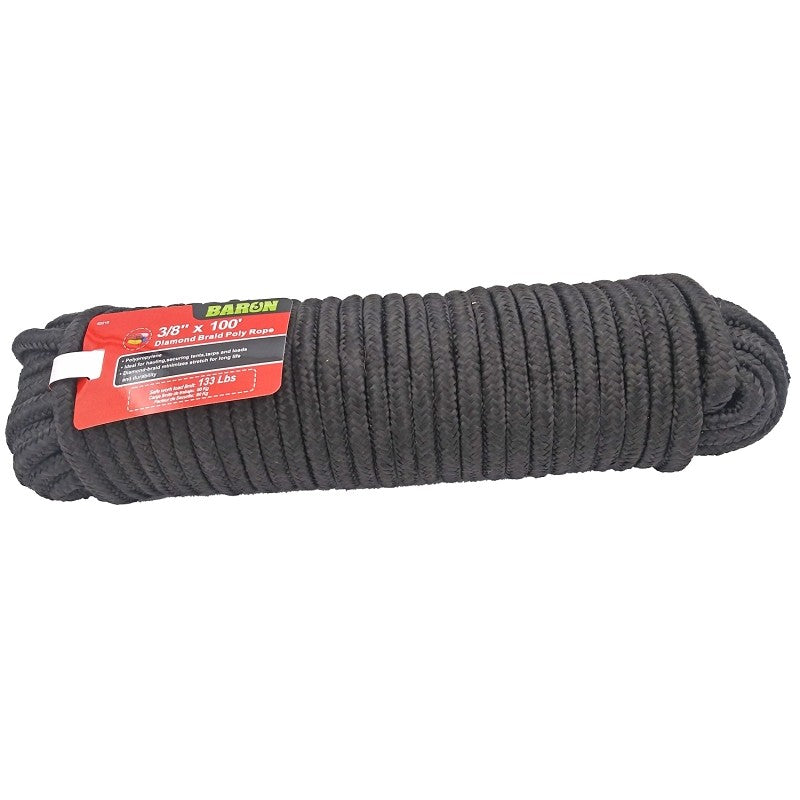 Baron 52218 Rope, Diamond Braided Rope Construction, 3/8 in Dia, 100 ft L, 133 lb Working Load, Polypropylene