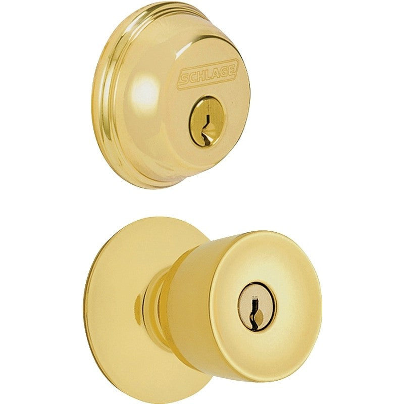 Schlage FB50NVBEL505 Knob Lockset, Mechanical Lock, Knob Handle, Tulip Design, Bright Brass, 1 Grade, Metal