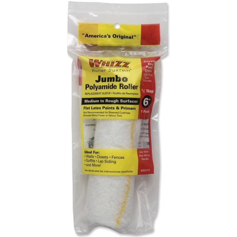 Whizz 60015 Roller Cover, 1/2 in Thick Nap, 6 in L, Polyamide Cover, 1/PK