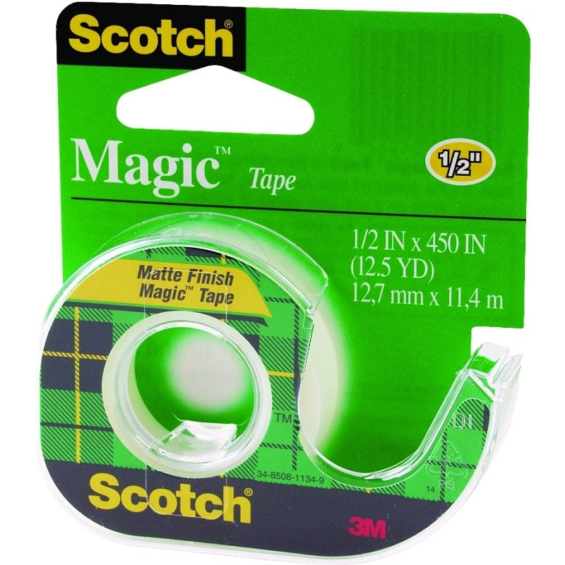 Scotch Magic 104 Office Tape, 450 in L, 1/2 in W, Plastic Backing (Pack of 8)