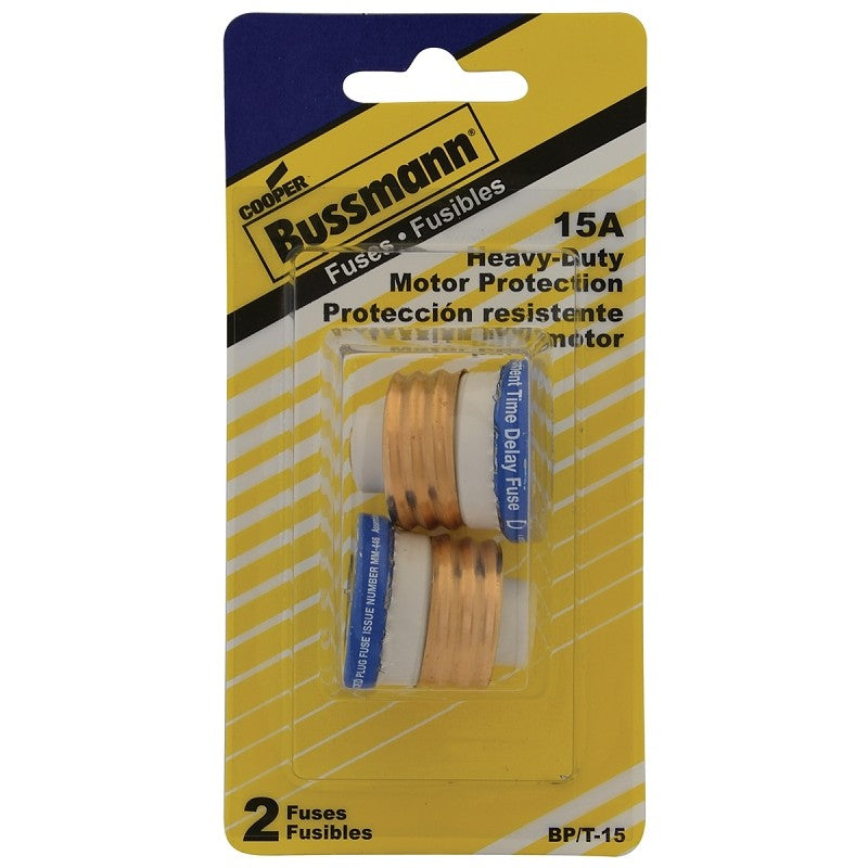 Bussmann BP/T-15 Plug Fuse, 15 A, 125 V, 10 kA Interrupt, Plastic Body, Time Delay Fuse, Low Voltage