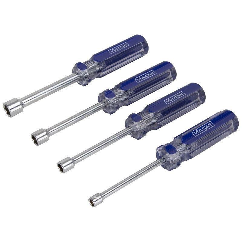 Vulcan JLO-040 Nut Driver Set, 4-Piece, Carbon Steel, Chrome, Transparent & Blue (Handle)