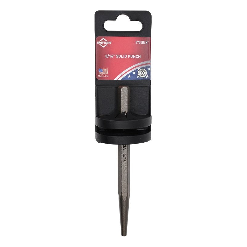 Mayhew 70002HT Solid Punch with Hand Tag, 3/16 in Tip, 5 in L, 3/8 in Dia Shank, Hex Shank