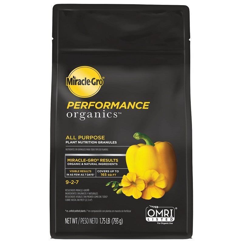 Miracle-Gro Performance Organics 3003601 All-Purpose Plant Nutrition, 1.75 lb Bag, Solid, 9-2-7 N-P-K Ratio