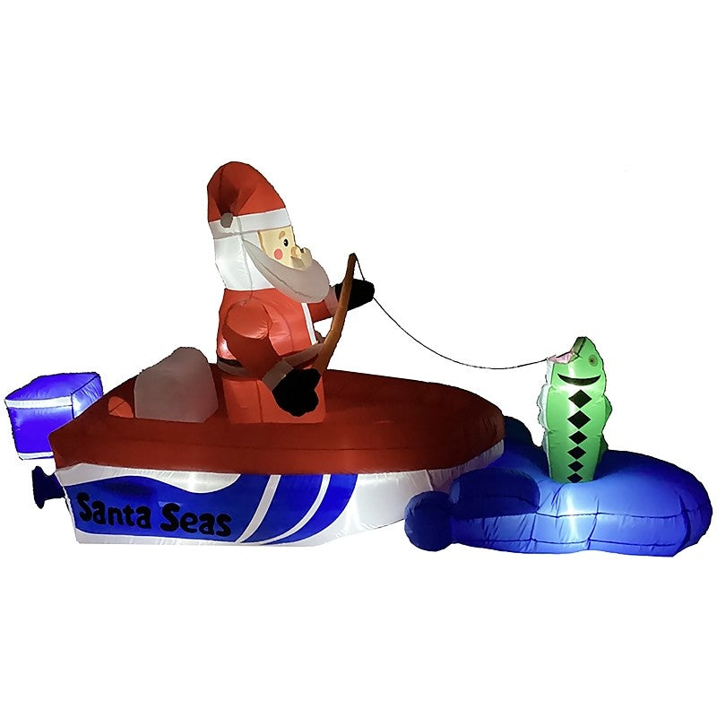 Santas Forest 90801 Inflatable Santa Fishing O Boat, 10 ft