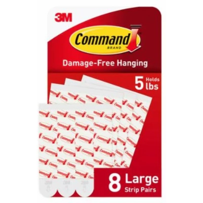 Command 17023-8ESF Large Replacement Strip, 0.747 in W, 3.643 in L, 1/2 in Thick, Foam Backing, White, 2.2 kg