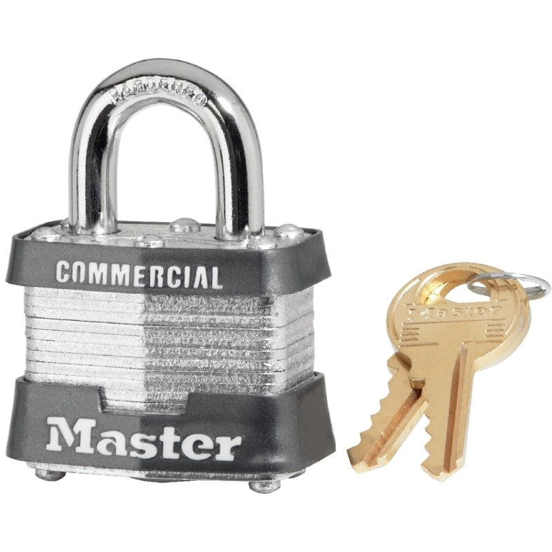 Master Lock 3KA 0895 Padlock, 1-9/16 in W Body, Key No: 0895, Keyed Alike Key, Open Shackle, 9/32 in Dia Shackle