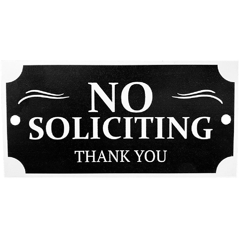 Hy-Ko PLQ-001 Plaque, NO SOLICITING, Black/White Legend, Polystyrene, 8.25 H x 3.875 in W x 0.07 in D Dimensions (Pack of 3)