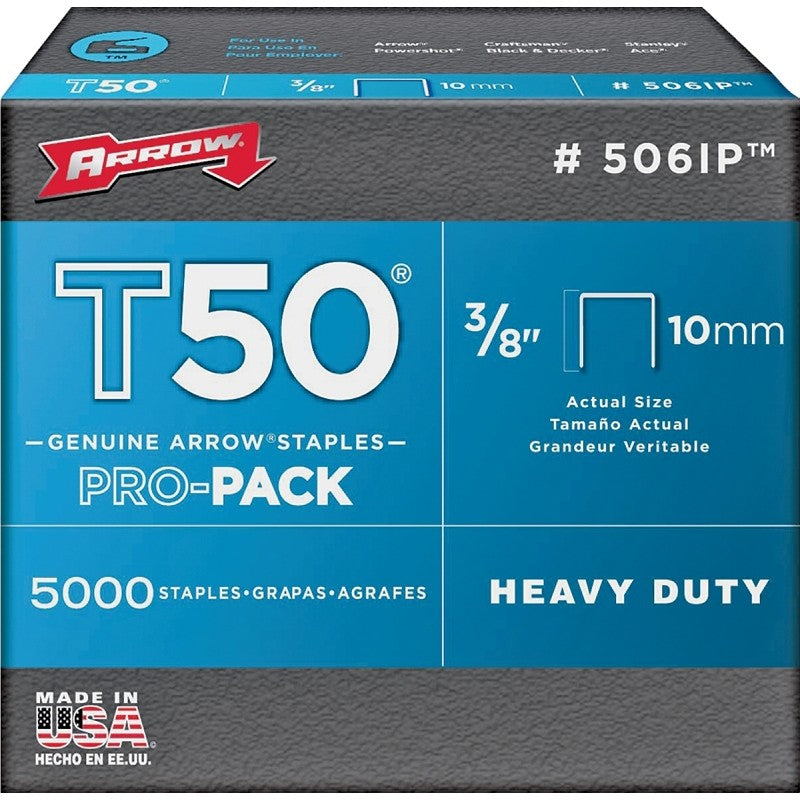 Arrow T50 Series 506IP Staple, For: HT-50A, T50, T55 Stapler, 3/8 in W Crown, 3/8 in L Leg