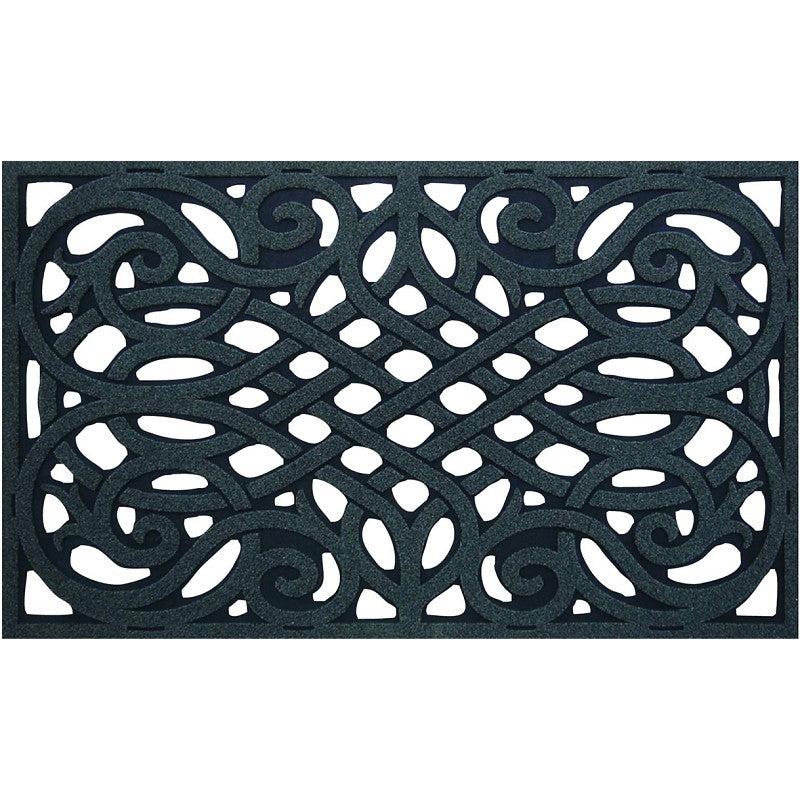 Simple Spaces 06ABSHE-15-3L Door Mat, 30 in L, 18 in W, Flock Dye Cut Pattern, Polyester Surface, Gray