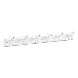 Coat & Hat Hook Rail 27 Inch 6 White Hooks White Wood Rail