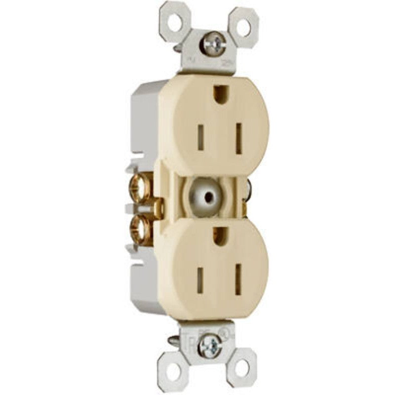 Pass & Seymour TradeMaster Series 3232TRICC14 Duplex Receptacle, Thermoplastic, Ivory, 2-Pole, 125 V, 3-Wire