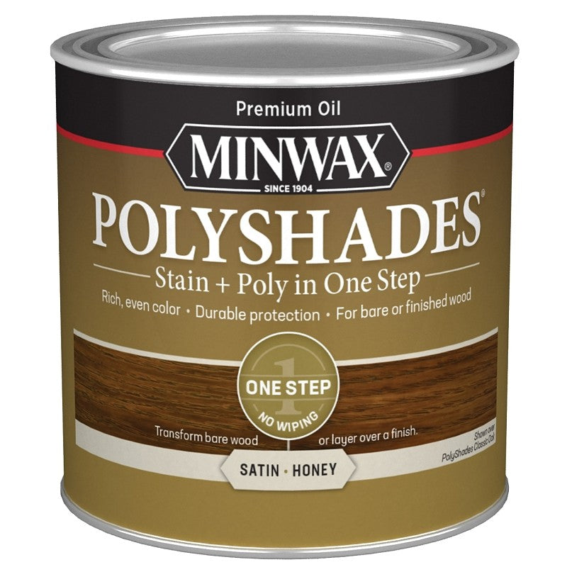 Minwax 213964444 Waterbased Polyurethane Stain, Satin, Liquid, Honey, 0.5 pt (Pack of 4)