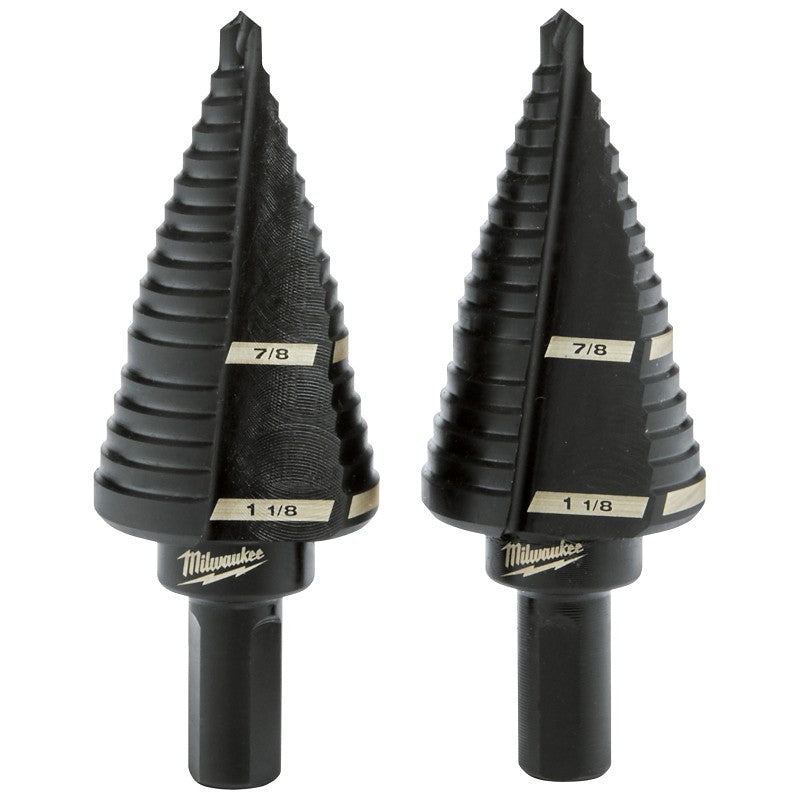 Milwaukee 48-89-9239 #9 Step Drill Bit, 7/8 to 1-1/8 in Dia, 2-Flute, 3/8 in Dia Shank, 3-Flat Shank