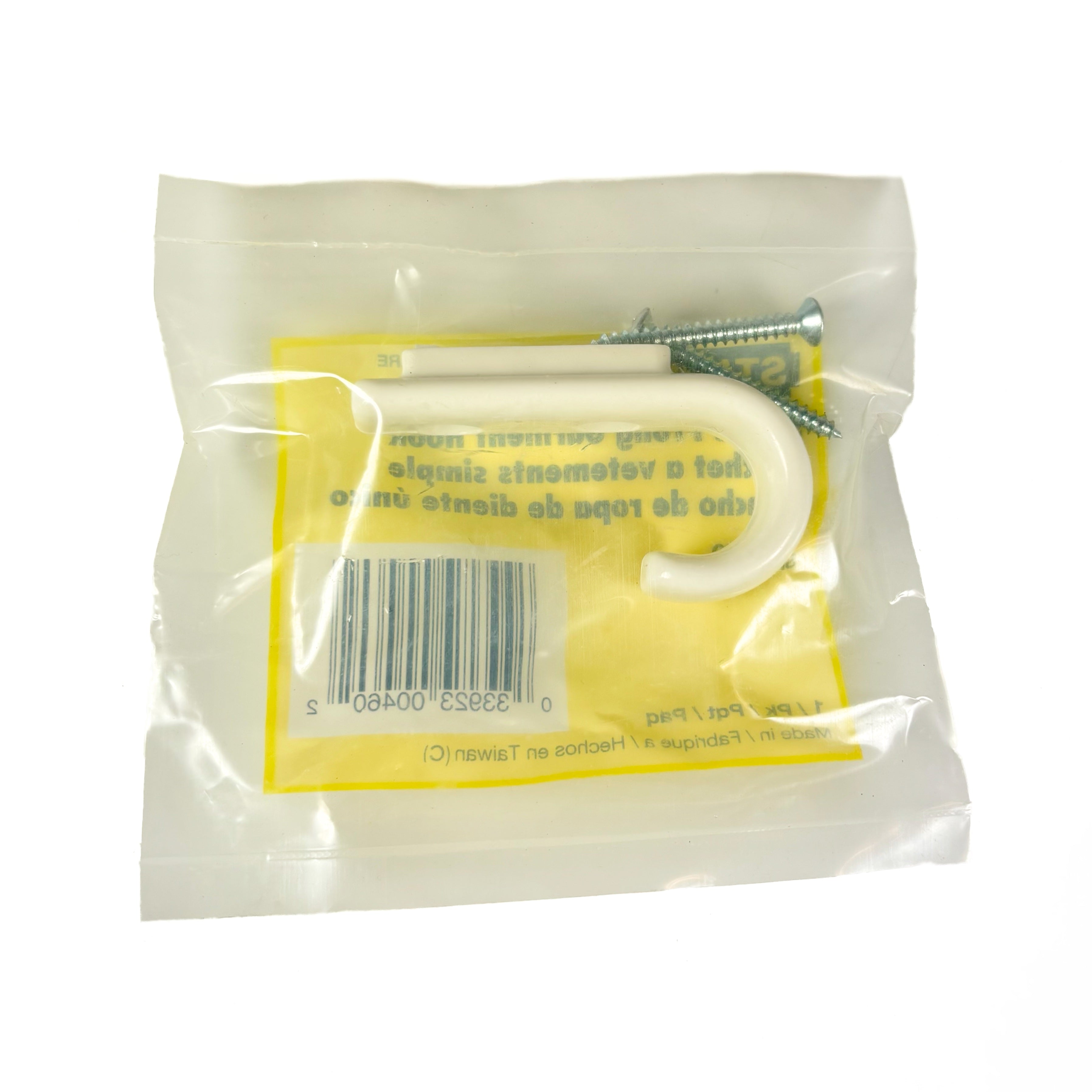 Screw Mount Garment Hook White Plastic (POS)