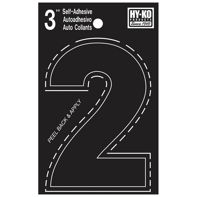 Hy-Ko 30400 Series 30402 Die-Cut Number, Character: 2, 3 in H Character, Black Character, Vinyl (Pack of 10)